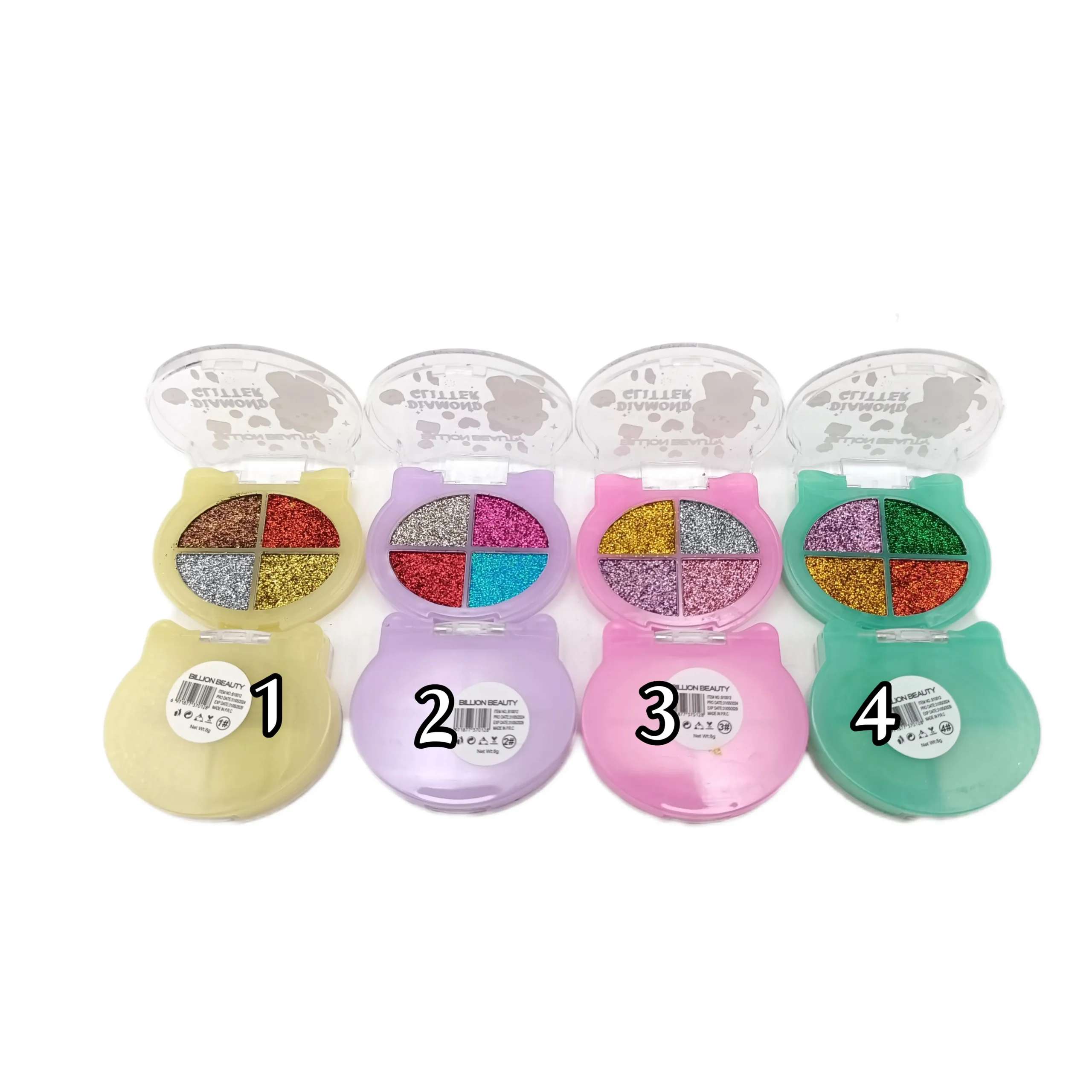 پالت سایه گلیتری 4 تایی برند BILLION BEAUTY