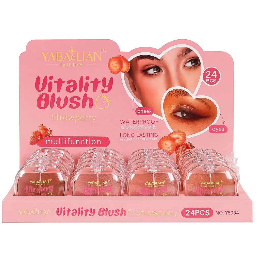 رژگونه و سایه چشم مخملی مدل توت فرنگی برند یابالیان | YABAOLIAN